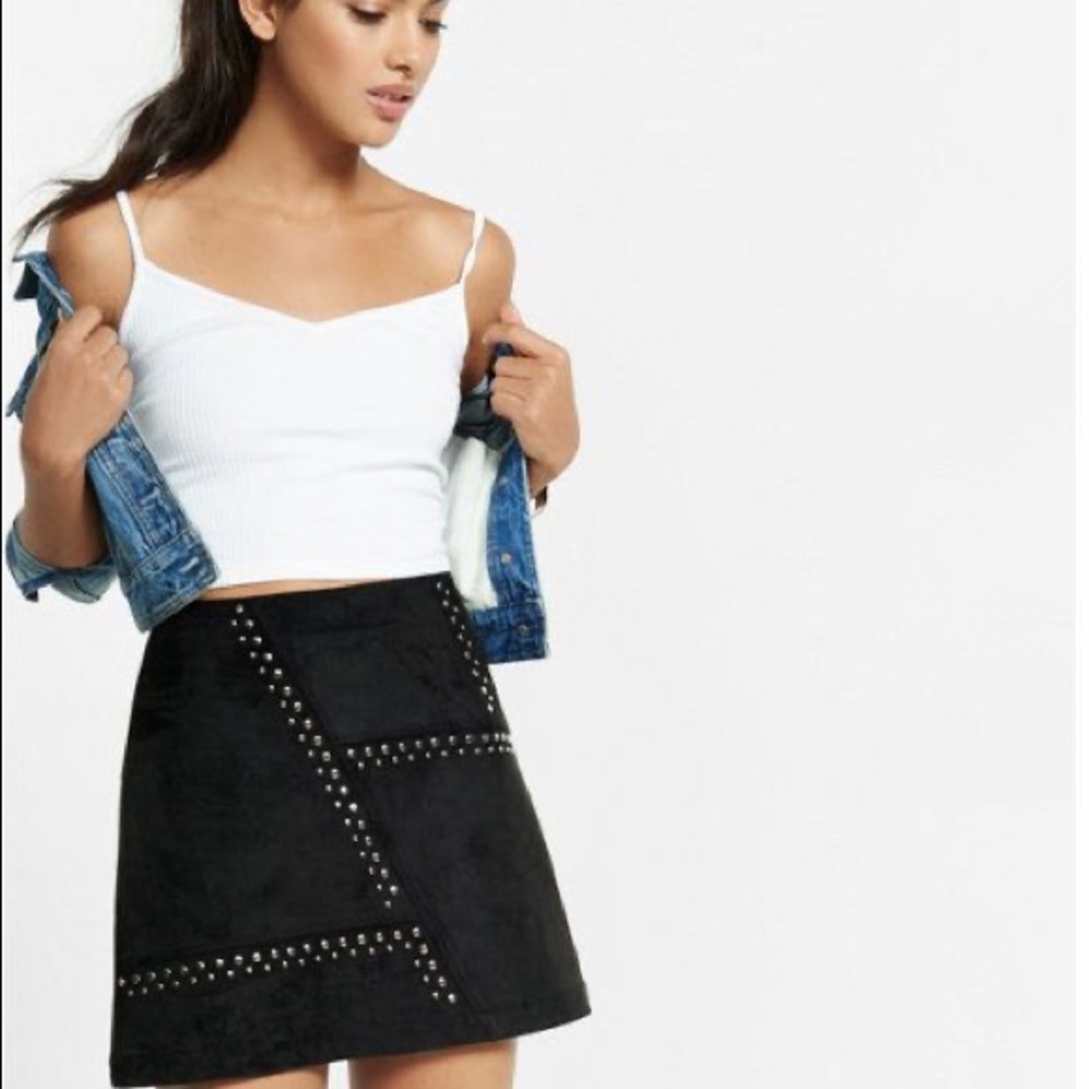 Express Black Studded Suede Mini Skirt
